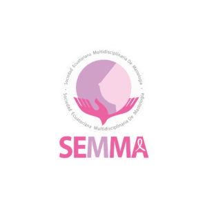 Un logo de una paloma sobre un circulo que representa una mama con el texto "sociedad Ecuatoriana Multidisciplinaria de Mastologia" alrededor y las siglas SEMMA abajo.